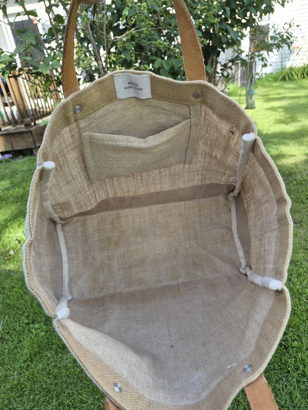 Apolis Global Citizen Jute Market Bag with Leather Handles - Picture 3 of 4